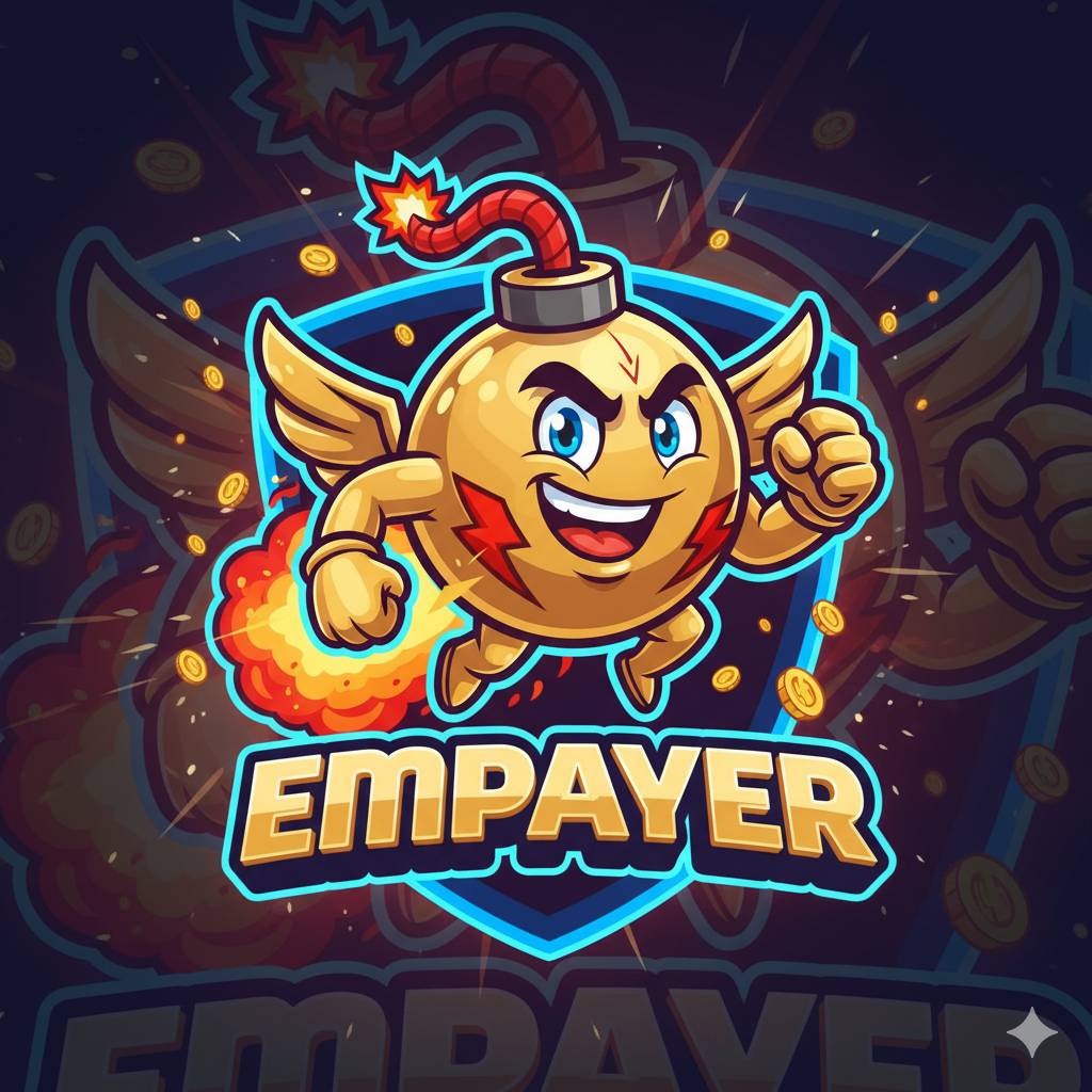 empayer", featuring a dynamic and fun character with an explosive theme